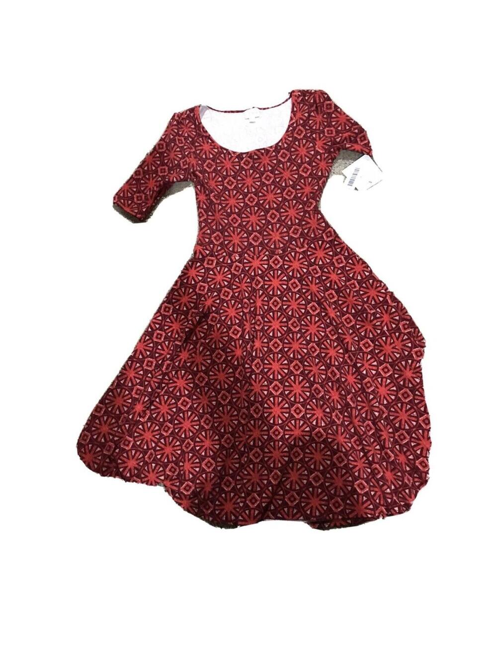 NWT LuLaRoe Nicole Dress Size SMALL - stretchy red geometric pattern